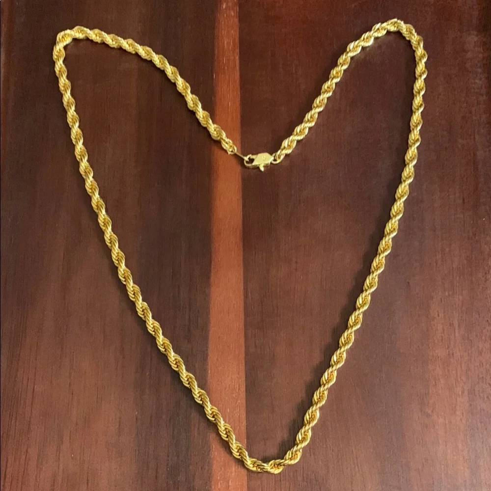 24K gold plated rope chain necklace
